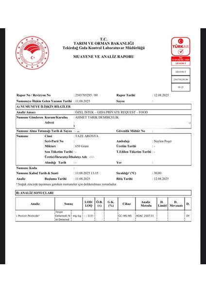 Kurutulmuş Aronya (250 G) Pestisit Analizli, Yeni Hasat fırsatları