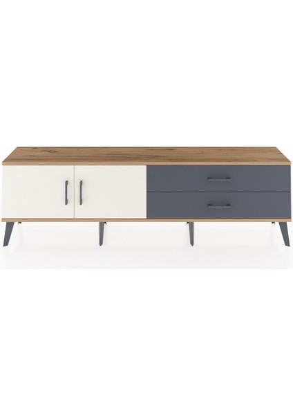 Arges Tv Ünitesi Tek Raflı 2 Çekmeceli 2 Kapaklı 176X30X51 Çam-Aytaşı/antrasit