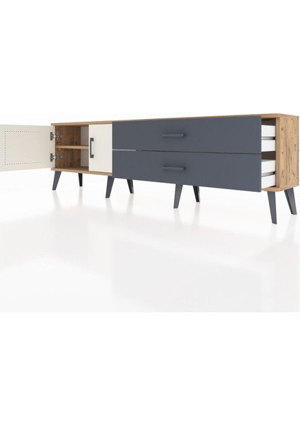 Arges Tv Ünitesi Tek Raflı 2 Çekmeceli 2 Kapaklı 176X30X51 Çam-Aytaşı/antrasit fırsatları