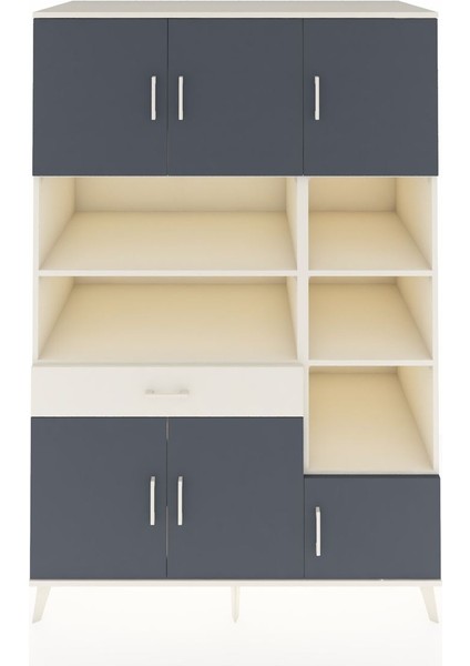 Kronos Dolap 10 Raflı Tek Çekmeceli 6 Kapaklı 132X59X195 Aytaşı-Antrasit/aytaşı