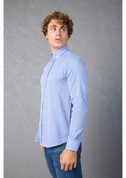 Çizgili Pamuk Likralı Slim Fit Erkek Gömlek fiyatları