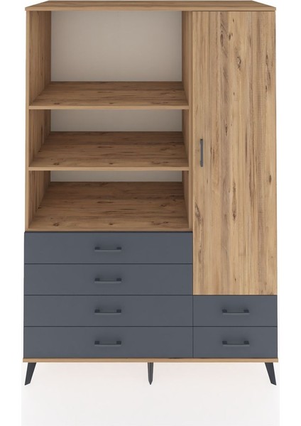 Kronos Dolap 7 Raflı 6 Çekmeceli Tek Kapaklı 132X59X195 Çam-Çam/antrasit