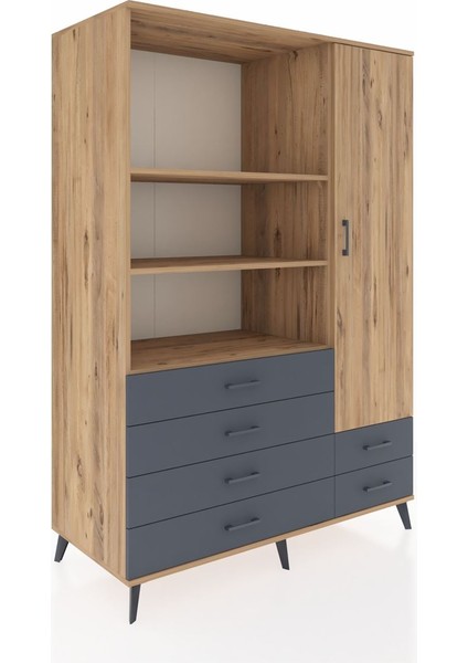 Kronos Dolap 7 Raflı 6 Çekmeceli Tek Kapaklı 132X59X195 Çam-Çam/antrasit fiyatları