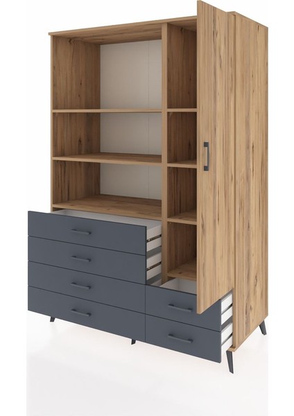 Kronos Dolap 7 Raflı 6 Çekmeceli Tek Kapaklı 132X59X195 Çam-Çam/antrasit modelleri