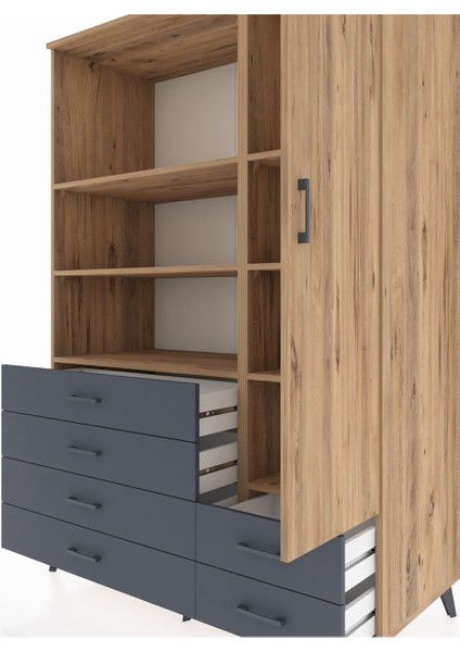 Kronos Dolap 7 Raflı 6 Çekmeceli Tek Kapaklı 132X59X195 Çam-Çam/antrasit fırsatları