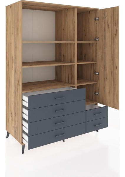 Kronos Dolap 7 Raflı 6 Çekmeceli Tek Kapaklı 132X59X195 Çam-Çam/antrasit indirimleri