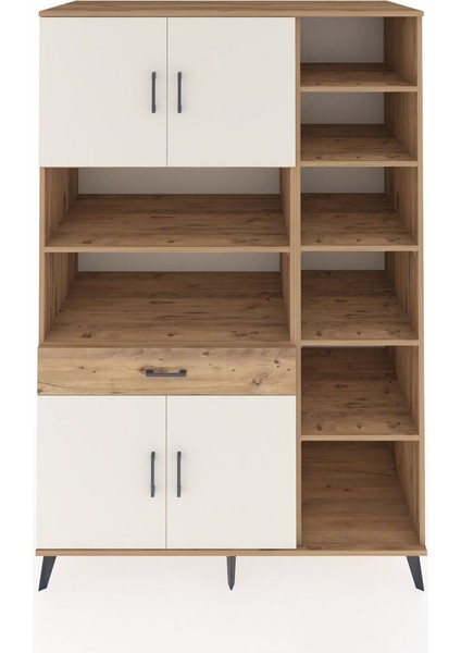 Kronos Dolap 10 Raflı Tek Çekmeceli 4 Kapaklı 132X59X195 Çam-Aytaşı/çam