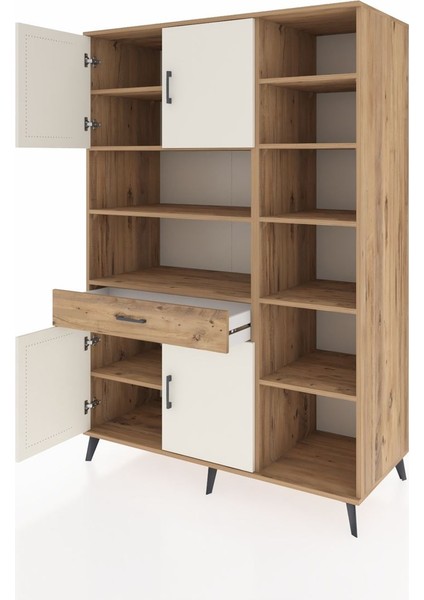 Kronos Dolap 10 Raflı Tek Çekmeceli 4 Kapaklı 132X59X195 Çam-Aytaşı/çam modelleri