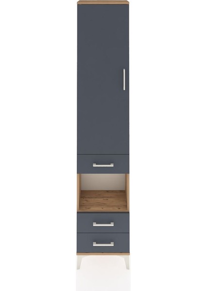 Arges Dolap 4 Raflı 3 Çekmeceli Tek Kapaklı 44X30X221 Çam-Antrasit