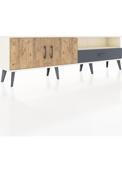 Arges Tv Ünitesi 2 Raflı Tek Çekmeceli 2 Kapaklı 176X30X51 Aytaşı-Çam/antrasit fiyatları