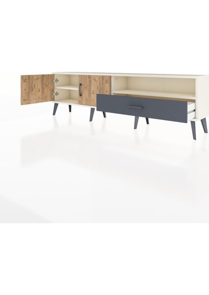 Arges Tv Ünitesi 2 Raflı Tek Çekmeceli 2 Kapaklı 176X30X51 Aytaşı-Çam/antrasit modelleri