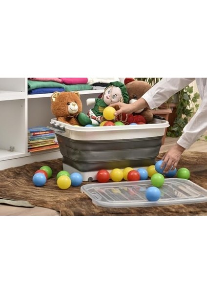 Katlanabilir Şeffaf Kapaklı Saklama Kabı - Tekerlekli Büyük Hacimli Oyuncak Kutusu, Çamaşır Sepeti ve Organizer - Plastik Kapaklı Düzenleyici Kutu, Ev ve Ofis Için Çok Amaçlı (45 Litre) fiyatları