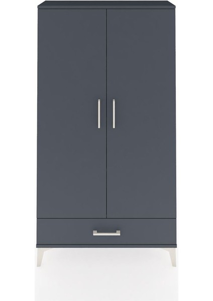 Arges Dolap 4 Raflı Tek Çekmeceli 2 Kapaklı 88X30X163 Antrasit-Antrasit