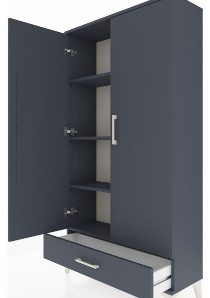 Arges Dolap 4 Raflı Tek Çekmeceli 2 Kapaklı 88X30X163 Antrasit-Antrasit indirimleri