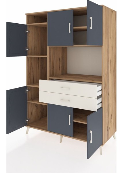 Kronos Dolap 8 Raflı 2 Çekmeceli 6 Kapaklı 132X59X195 Çam-Antrasit/aytaşı modelleri