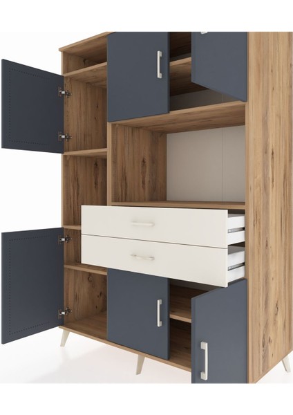 Kronos Dolap 8 Raflı 2 Çekmeceli 6 Kapaklı 132X59X195 Çam-Antrasit/aytaşı fırsatları