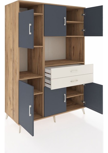 Kronos Dolap 8 Raflı 2 Çekmeceli 6 Kapaklı 132X59X195 Çam-Antrasit/aytaşı indirimleri