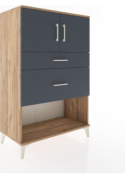 Hyperion Dolap Tek Raflı 2 Çekmeceli 2 Kapaklı 88X44X134 Çam-Antrasit fiyatları