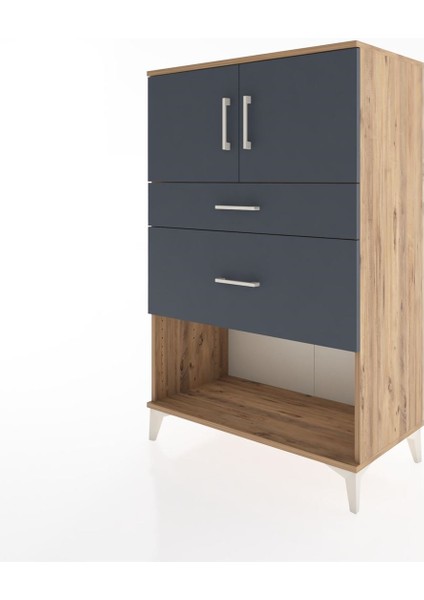 Hyperion Dolap Tek Raflı 2 Çekmeceli 2 Kapaklı 88X44X134 Çam-Antrasit modelleri