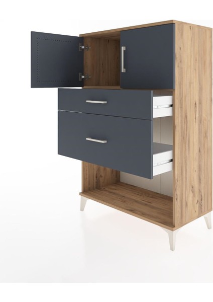 Hyperion Dolap Tek Raflı 2 Çekmeceli 2 Kapaklı 88X44X134 Çam-Antrasit fırsatları