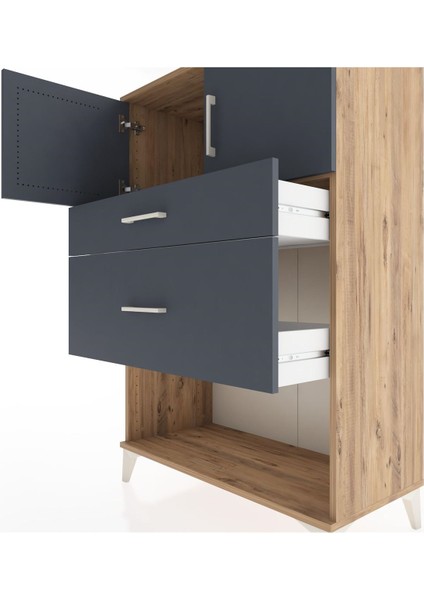 Hyperion Dolap Tek Raflı 2 Çekmeceli 2 Kapaklı 88X44X134 Çam-Antrasit indirimleri