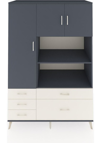 Kronos Dolap 7 Raflı 5 Çekmeceli 3 Kapaklı 132X59X195 Antrasit-Antrasit/aytaşı