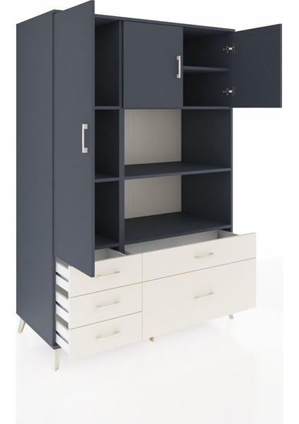 Kronos Dolap 7 Raflı 5 Çekmeceli 3 Kapaklı 132X59X195 Antrasit-Antrasit/aytaşı indirimleri