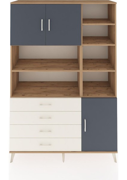 Hyperion Dolap 9 Raflı 4 Çekmeceli 3 Kapaklı 132X44X195 Çam-Antrasit/aytaşı