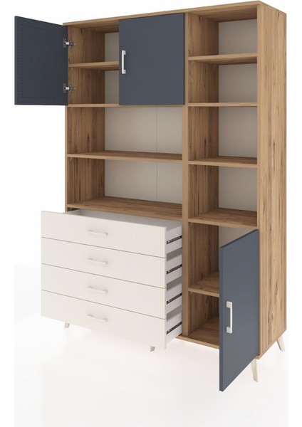 Hyperion Dolap 9 Raflı 4 Çekmeceli 3 Kapaklı 132X44X195 Çam-Antrasit/aytaşı modelleri