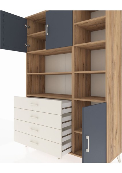 Hyperion Dolap 9 Raflı 4 Çekmeceli 3 Kapaklı 132X44X195 Çam-Antrasit/aytaşı fırsatları