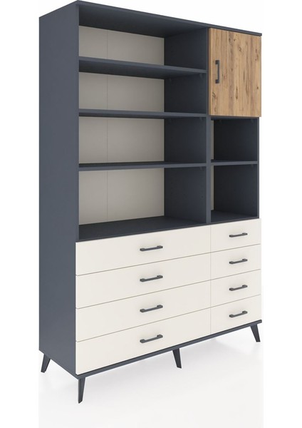 Hyperion Dolap 8 Raflı 8 Çekmeceli Tek Kapaklı 132X44X195 Antrasit-Çam/aytaşı fiyatları