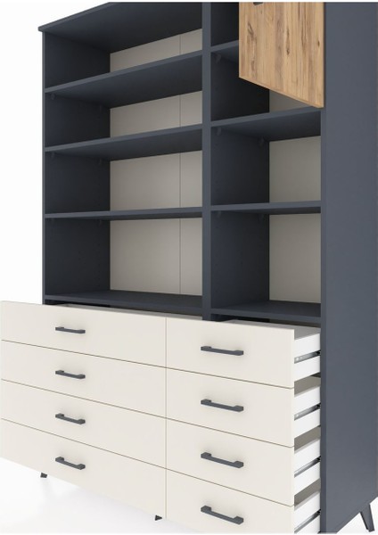 Hyperion Dolap 8 Raflı 8 Çekmeceli Tek Kapaklı 132X44X195 Antrasit-Çam/aytaşı fırsatları