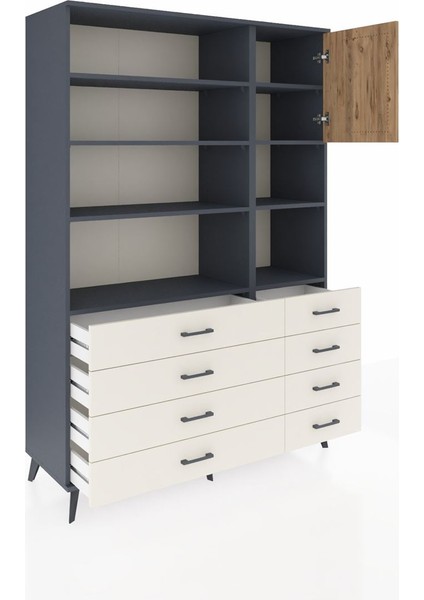 Hyperion Dolap 8 Raflı 8 Çekmeceli Tek Kapaklı 132X44X195 Antrasit-Çam/aytaşı indirimleri