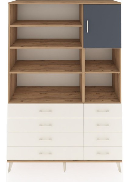 Hyperion Dolap 8 Raflı 8 Çekmeceli Tek Kapaklı 132X44X195 Çam-Antrasit/aytaşı