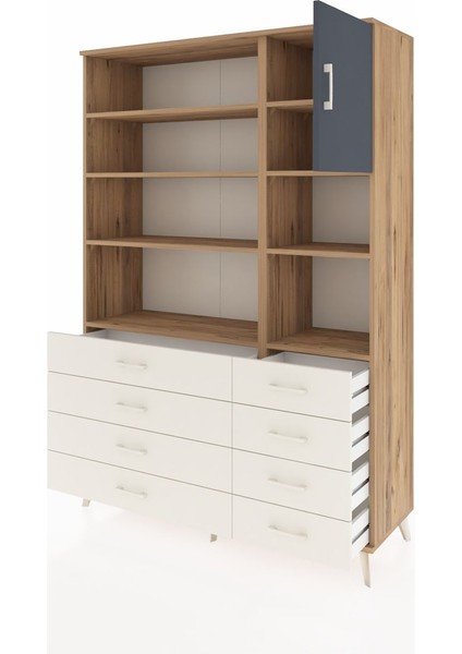 Hyperion Dolap 8 Raflı 8 Çekmeceli Tek Kapaklı 132X44X195 Çam-Antrasit/aytaşı modelleri