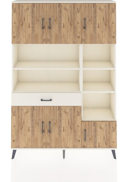 Arges Dolap 10 Raflı Tek Çekmeceli 6 Kapaklı 132X30X195 Aytaşı-Çam/aytaşı
