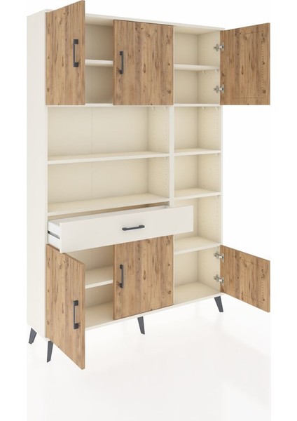 Arges Dolap 10 Raflı Tek Çekmeceli 6 Kapaklı 132X30X195 Aytaşı-Çam/aytaşı indirimleri