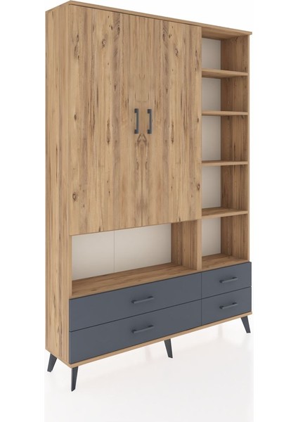 Arges Dolap 10 Raflı 4 Çekmeceli 2 Kapaklı 132X30X195 Çam-Çam/antrasit fiyatları