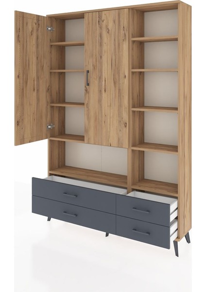 Arges Dolap 10 Raflı 4 Çekmeceli 2 Kapaklı 132X30X195 Çam-Çam/antrasit modelleri