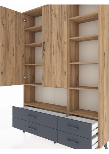 Arges Dolap 10 Raflı 4 Çekmeceli 2 Kapaklı 132X30X195 Çam-Çam/antrasit fırsatları