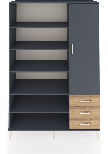 Hyperion Dolap 9 Raflı 3 Çekmeceli Tek Kapaklı 132X44X195 Antrasit-Antrasit/çam
