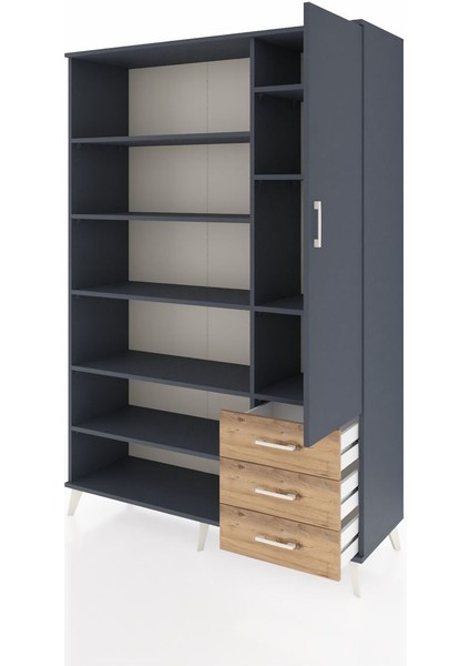 Hyperion Dolap 9 Raflı 3 Çekmeceli Tek Kapaklı 132X44X195 Antrasit-Antrasit/çam modelleri