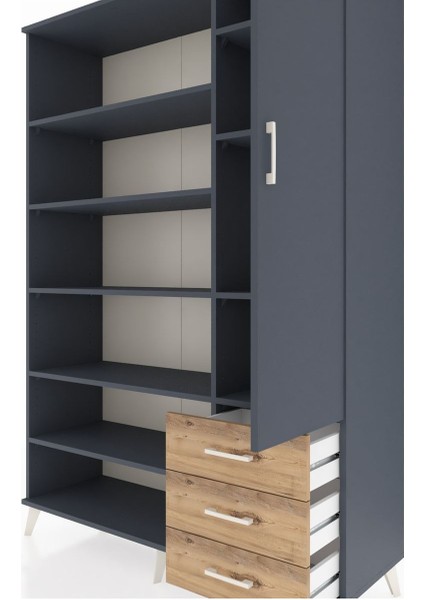 Hyperion Dolap 9 Raflı 3 Çekmeceli Tek Kapaklı 132X44X195 Antrasit-Antrasit/çam fırsatları