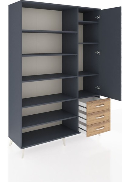 Hyperion Dolap 9 Raflı 3 Çekmeceli Tek Kapaklı 132X44X195 Antrasit-Antrasit/çam indirimleri