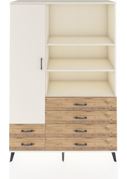 Hyperion Dolap 7 Raflı 6 Çekmeceli Tek Kapaklı 132X44X195 Aytaşı-Aytaşı/çam