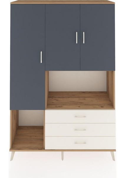 Hyperion Dolap 6 Raflı 3 Çekmeceli 3 Kapaklı 132X44X195 Çam-Antrasit/aytaşı