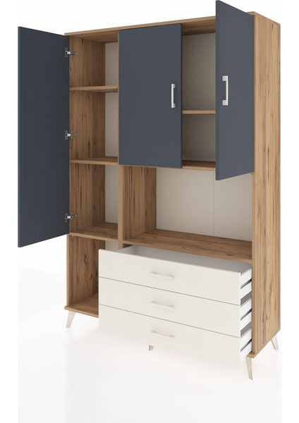 Hyperion Dolap 6 Raflı 3 Çekmeceli 3 Kapaklı 132X44X195 Çam-Antrasit/aytaşı modelleri