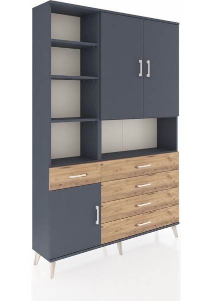 Arges Dolap 8 Raflı 5 Çekmeceli 3 Kapaklı 132X30X195 Antrasit-Antrasit/çam fiyatları