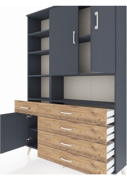 Arges Dolap 8 Raflı 5 Çekmeceli 3 Kapaklı 132X30X195 Antrasit-Antrasit/çam fırsatları