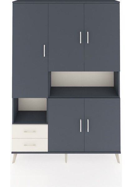 Arges Dolap 10 Raflı 2 Çekmeceli 5 Kapaklı 132X30X195 Antrasit-Antrasit/aytaşı